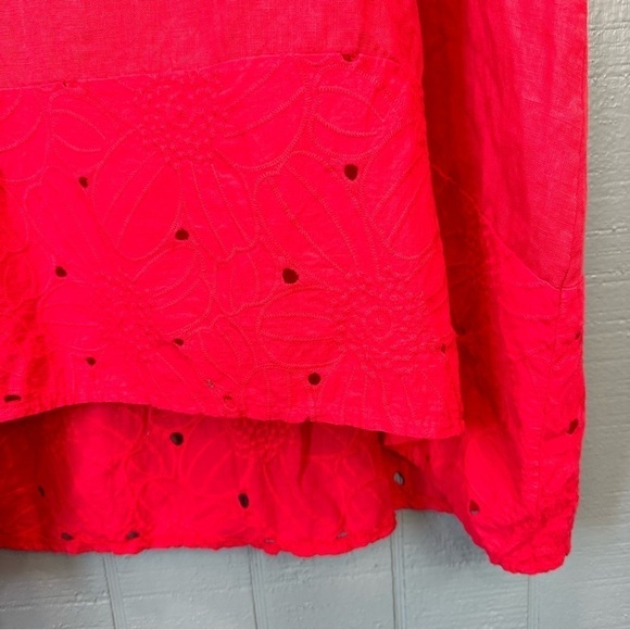 Rosemarine Made In Italy 100% Linen Red Embroidered Eyelet Hem Dress Size Medium - Picture 5 of 6